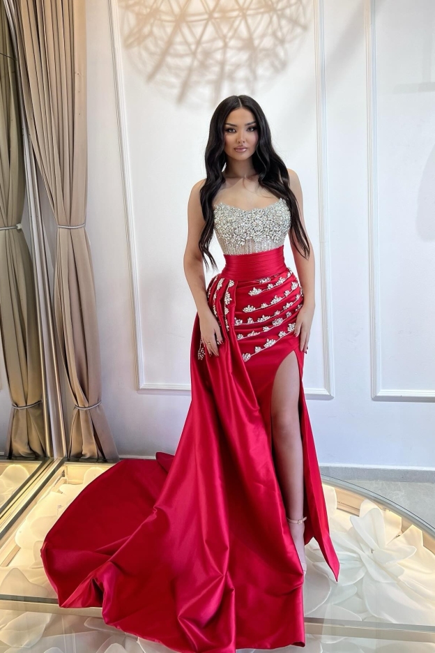 Robes de soiree de luxe longues robes de bal rouges robes de bal