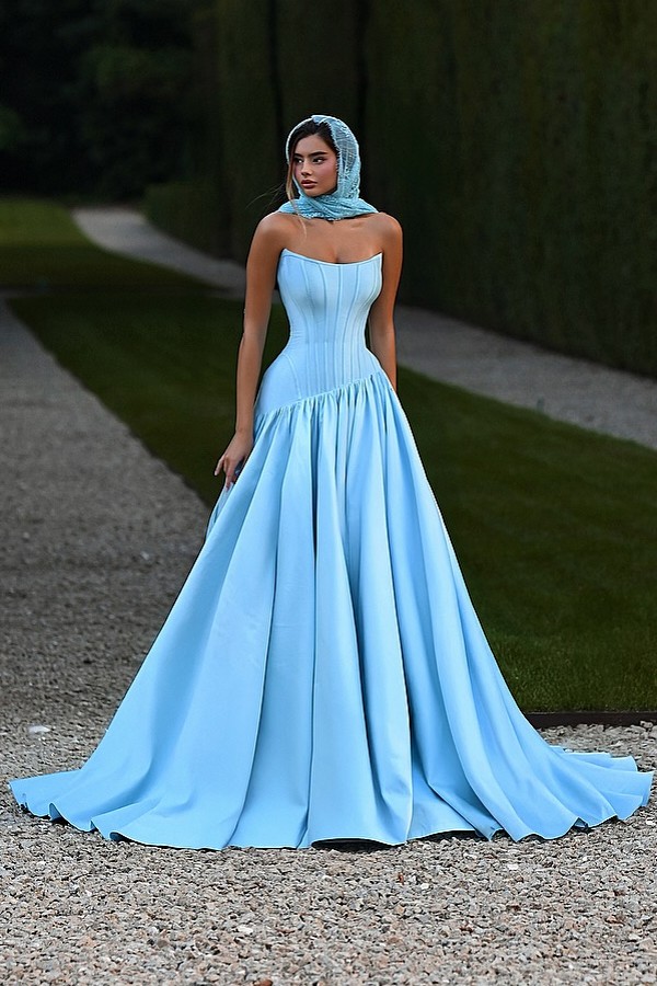 Schlichte Abendkleider Lang Himmel Blau Ballkleider Günstig Online