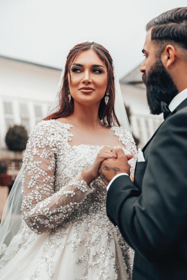 Belles robes de mariée à manches | Robes de mariée paillettes dentelle