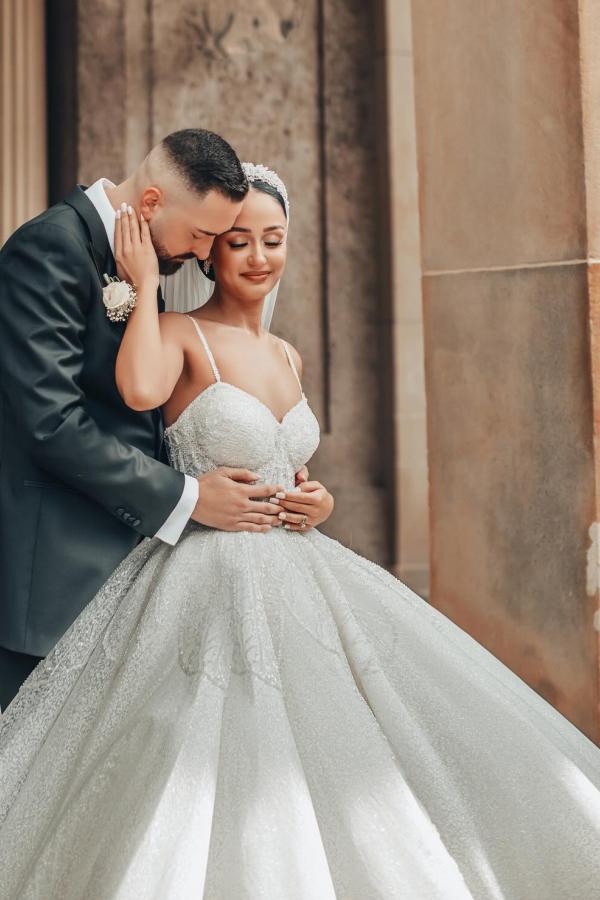 Robe de mariée de luxe ligne A | Robes de mariée en dentelle avec paillettes