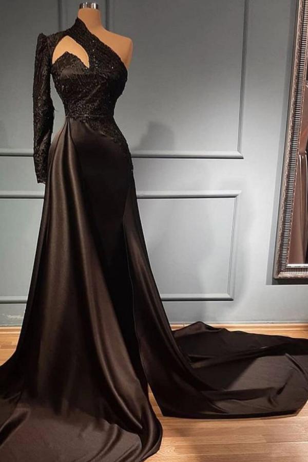 Robes de soirée élégantes longues noires | robes de bal avec manches