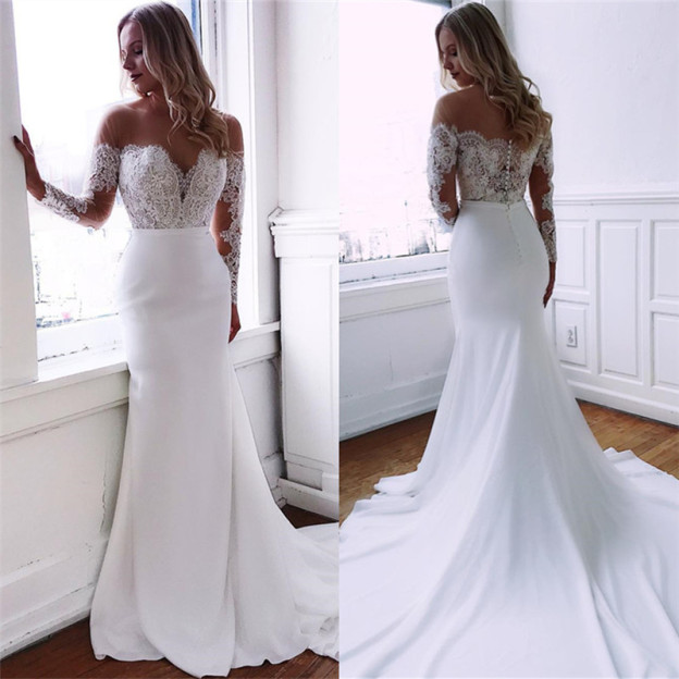 robe de mariée longue sirène trompette épaules nues en dentelles