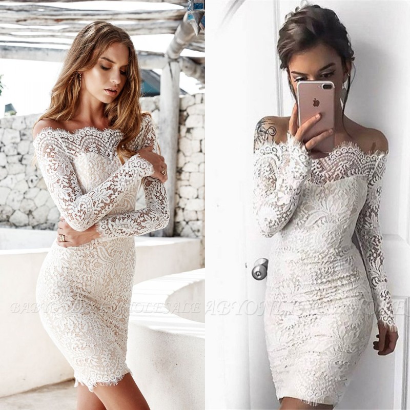 Forme Sirène/Trompette Court/Mini Epaules nues Dentelle Robes de Cocktail avec Dentelle