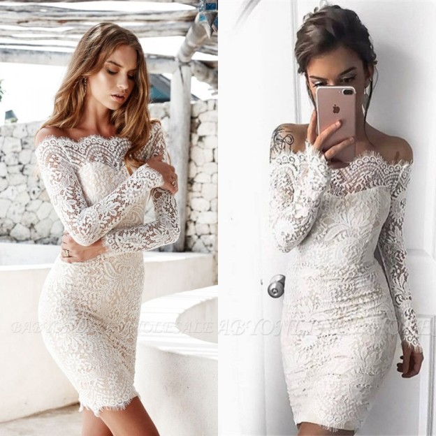 Forme Sirène/Trompette Court/Mini Epaules nues Dentelle Robes de Cocktail avec Dentelle