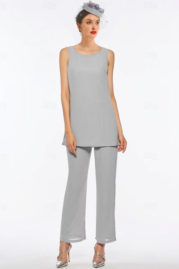 Tailleur-pantalon argenté pour mère de la mariée, tailleur-pantalon formel long