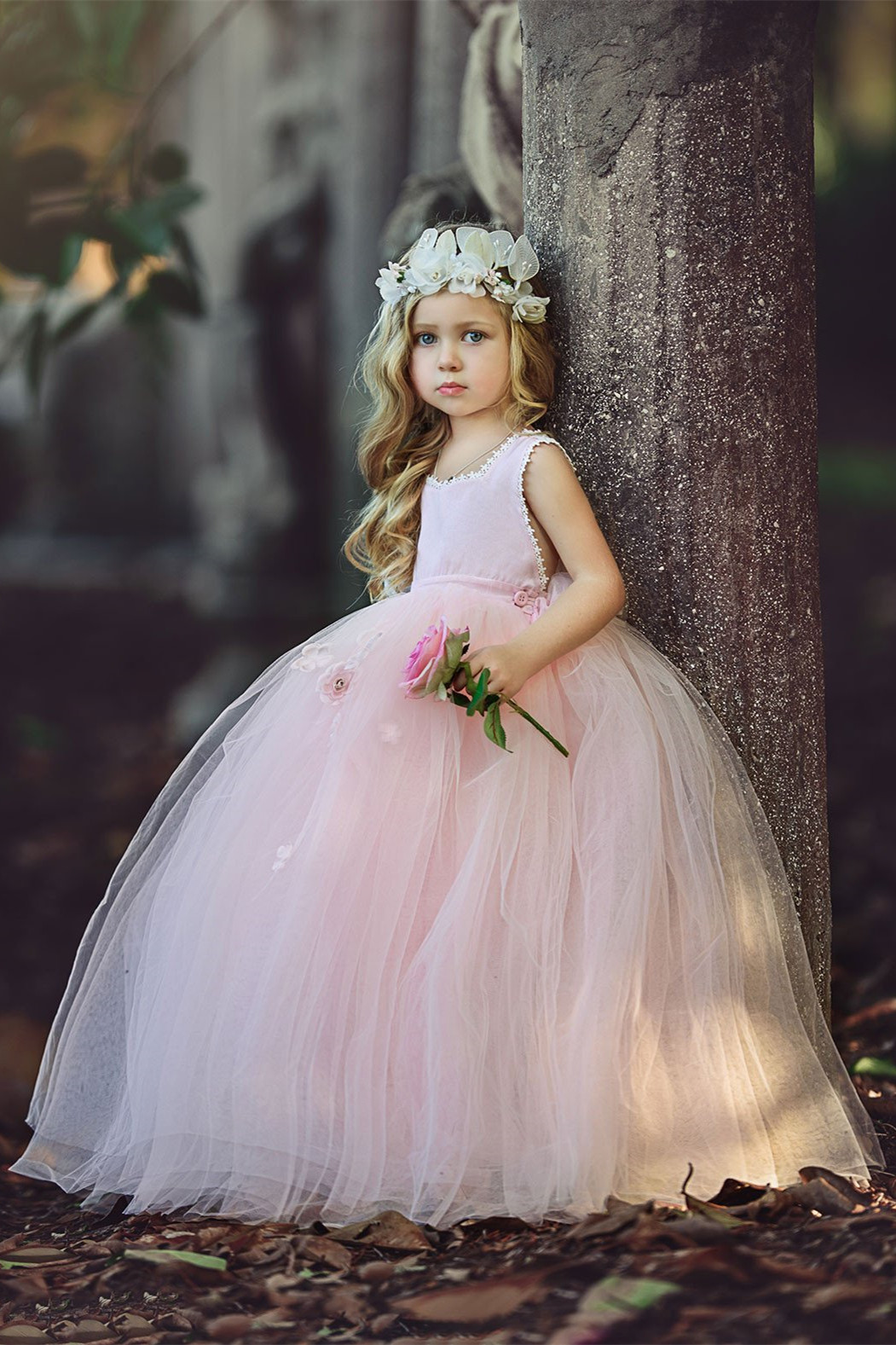 Forme Marquise Longueur ras du sol Tulle Robes de demoiselle d'honneur - fillette avec Fleurs