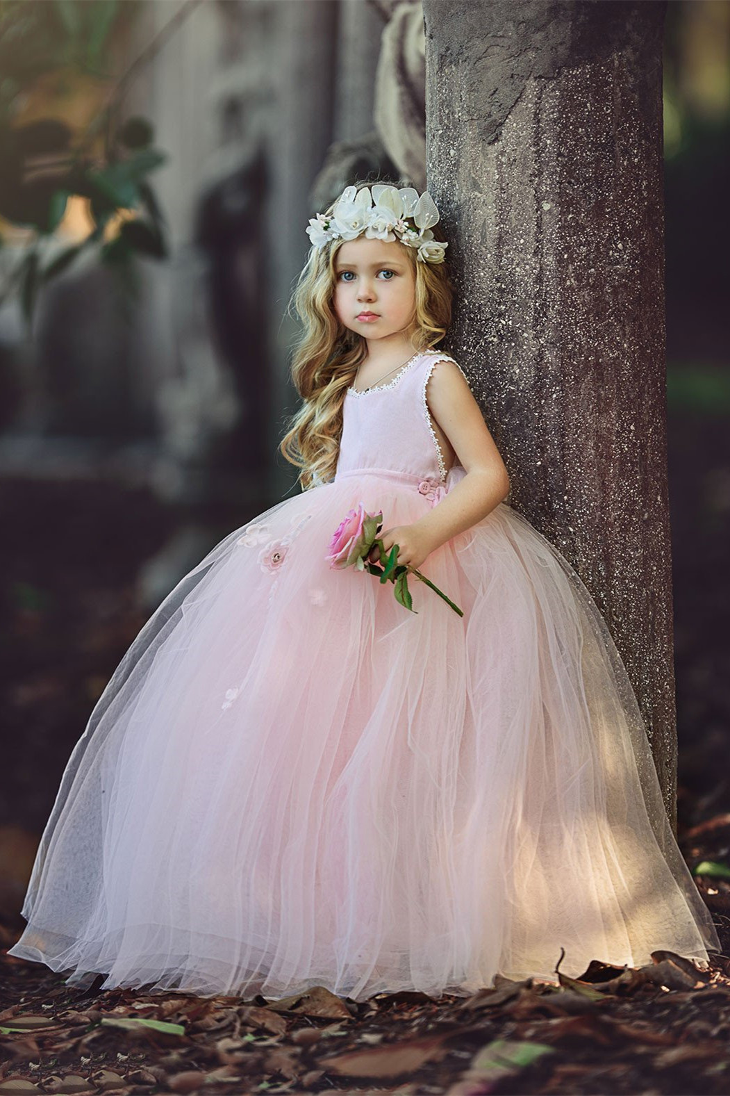 Forme Marquise Longueur ras du sol Tulle Robes de demoiselle d'honneur - fillette avec Fleurs