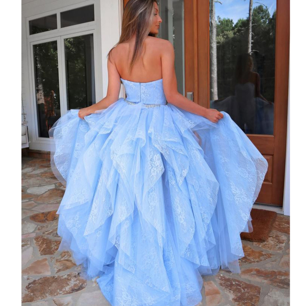 Robe de soirée bleu clair avec dentelle | Robes de Cocktail Court Devant Long Dos