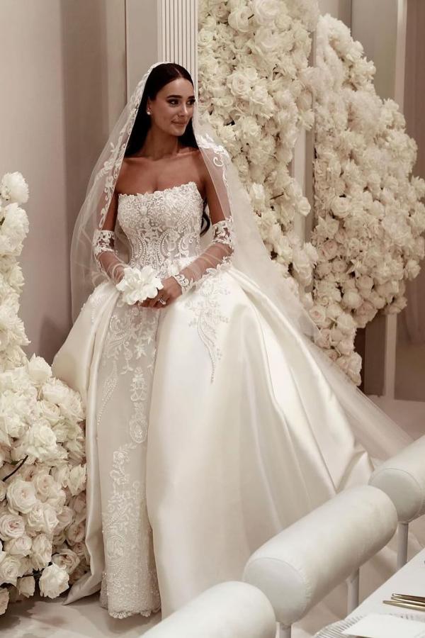 Robes de mariée extravagantes satin | Robes de mariée Une ligne dentelle
