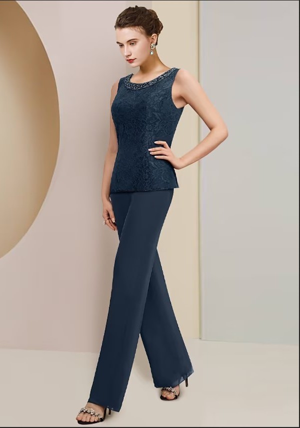 Robes mère de la mariée en dentelle bleu marine avec manches | Robe de mère avec veste