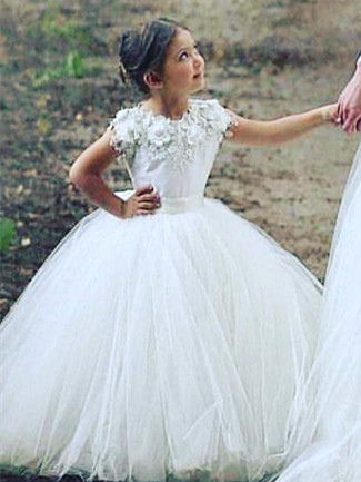 Robe de demoiselle d'honneur fillette avec fleurs | Robe fillette de cérémonie 2021
