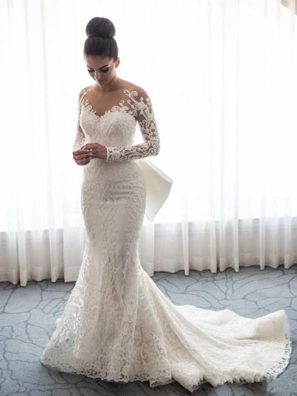 Robe de mariée sirène traîne détachable | Robe de mariage trompette dentelle élégante