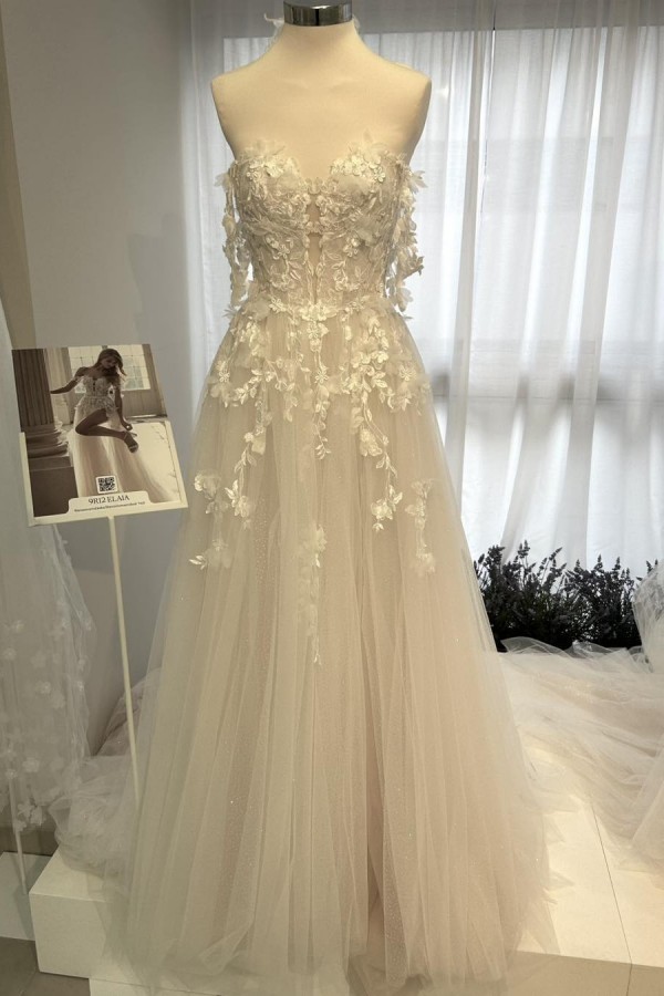 Schlichte Hochzeitskleider A Linie mit Spitze Boho Brautkleider Günstig