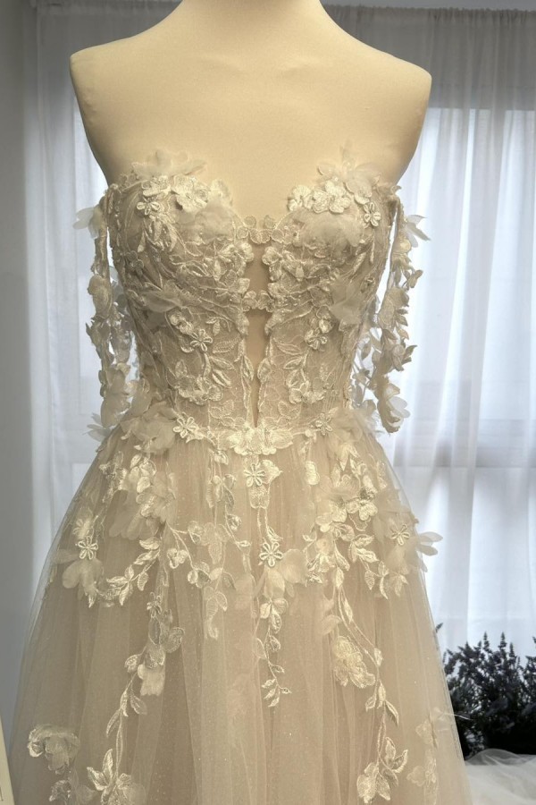 Schlichte Hochzeitskleider A Linie mit Spitze Boho Brautkleider Günstig