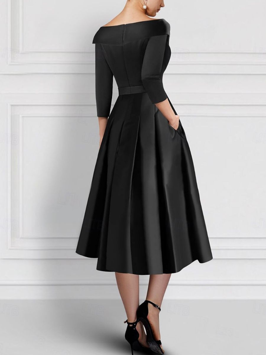 Vintage Brautmutterkleider Schwarz Mit Ärmel Festliche Kleider Kurz