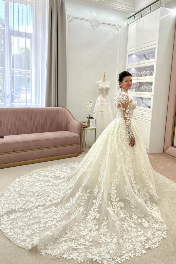 Fashion Spitze Hochzeitskleider A Linie Brautkleider Mit Ärmel