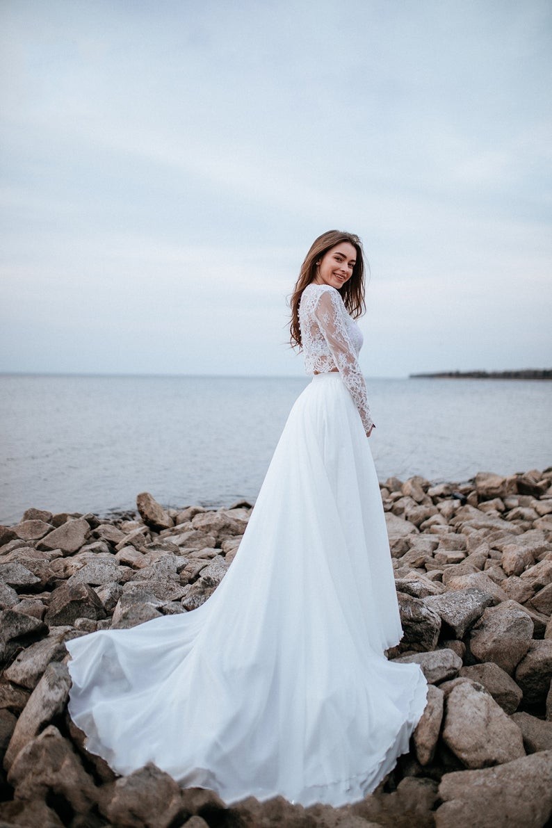 Robes de mariée de créateurs avec manches | Tenue de mariée avec dentelle