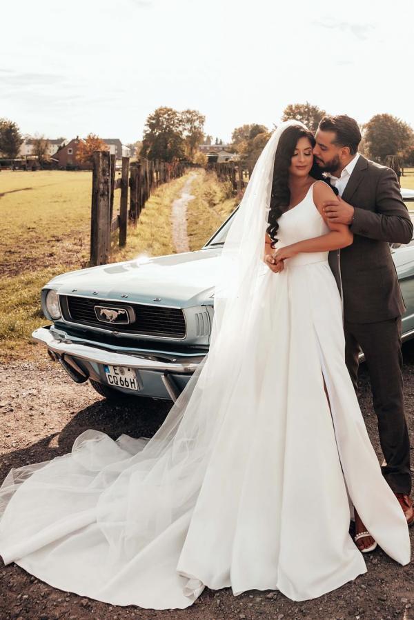 Robe de mariée simple A ligne | Robe de mariée en satin pas cher