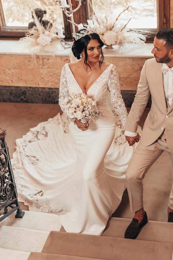 Magnifiques robes de mariée avec manches | Robes de mariée sirène en dentelle