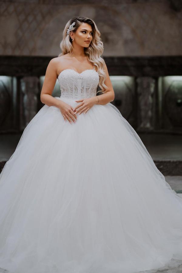 Robe de mariée princesse bustier dentelle chic avec bon qualité-prix