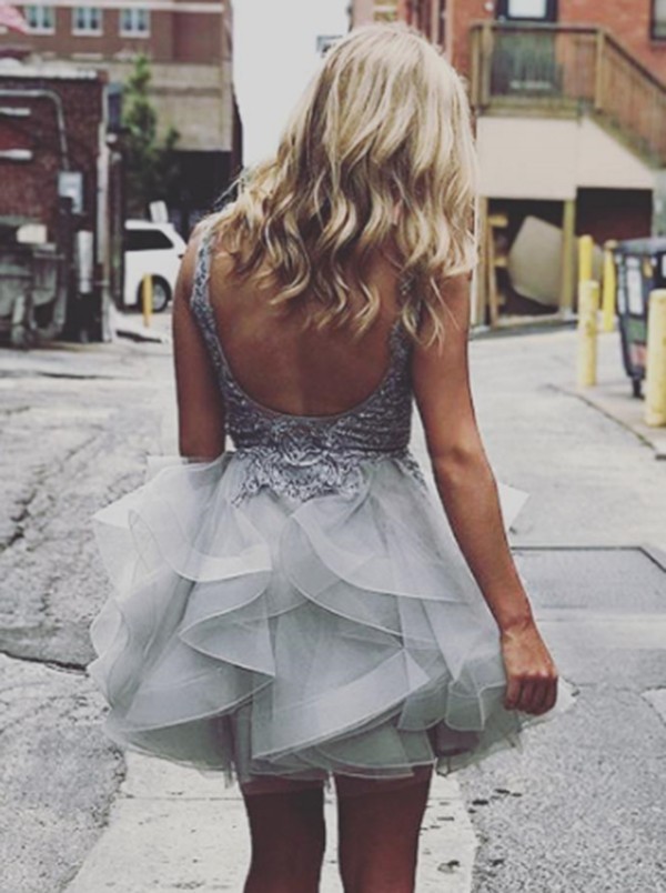 Robe de soirée princesse courte tulle avec dentelle | Robe de cocktail mini princesse chic col en V