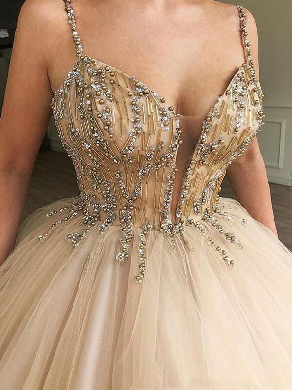 Robe de bal princesse bretelles fines | Robe de soirée princesse chic avec perles