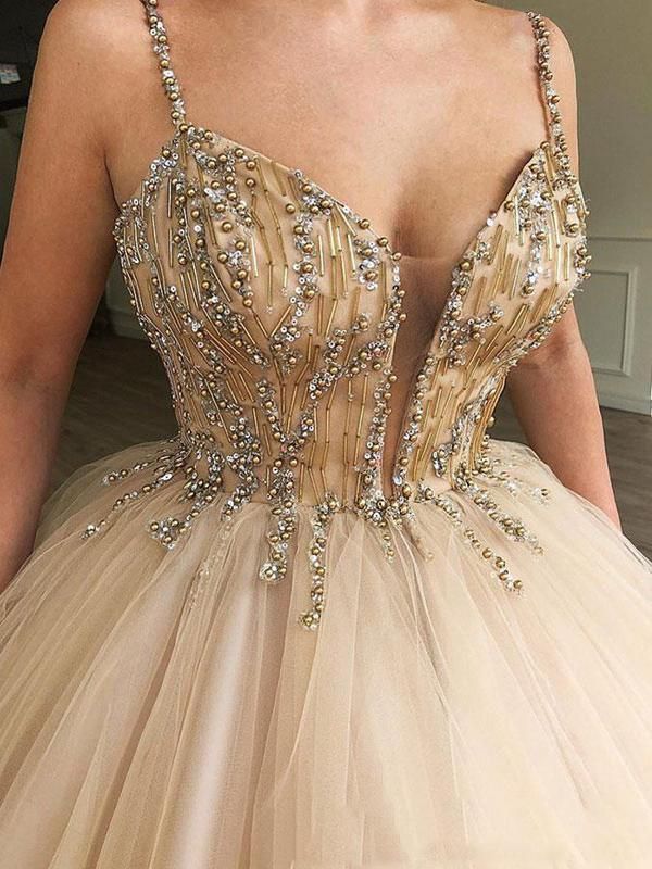 Robe de bal princesse bretelles fines | Robe de soirée princesse chic avec perles