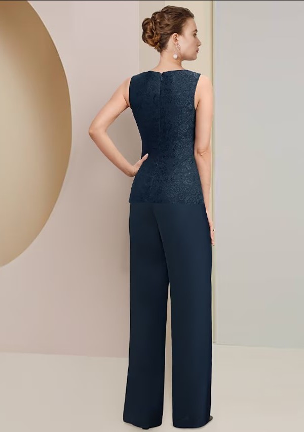 Robes mère de la mariée en dentelle bleu marine avec manches | Robe de mère avec veste