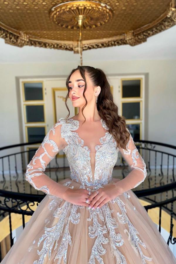 Belles robes de mariée princesse | Robe de mariée en dentelle avec manches