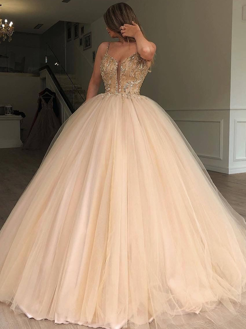 Robe de bal princesse bretelles fines | Robe de soirée princesse chic avec perles