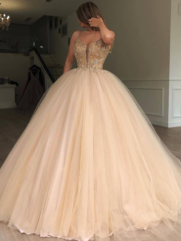 Robe de bal princesse bretelles fines | Robe de soirée princesse chic avec perles