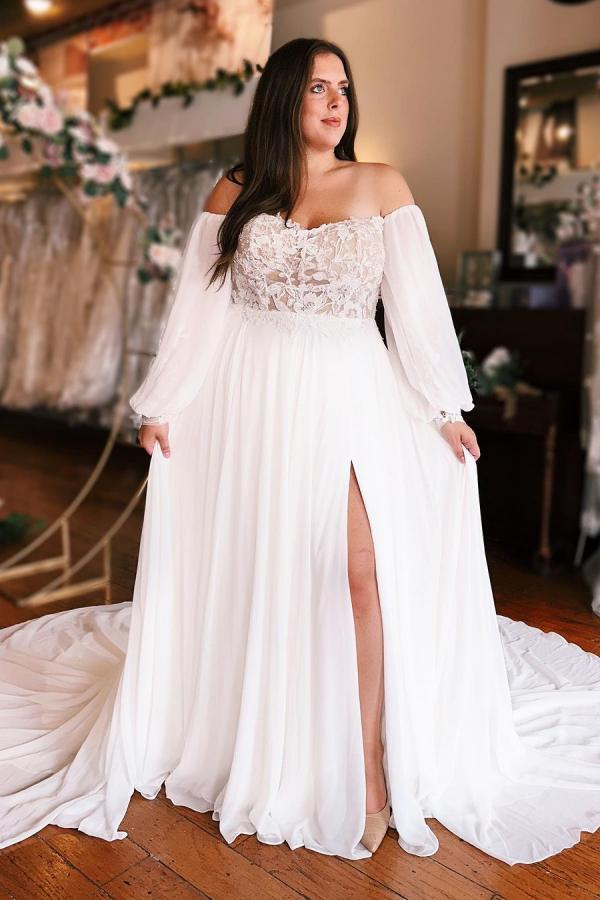 Robe de mariée simple blanche dentelle grandes tailles sur mesures pas cher
