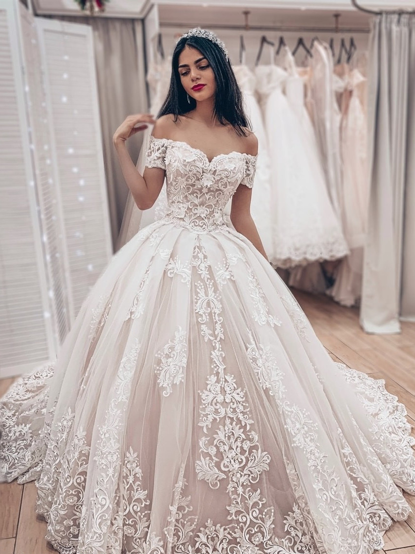 Robe de mariée princesse dentelle élégante | Robe de mariage princesse épaules nues