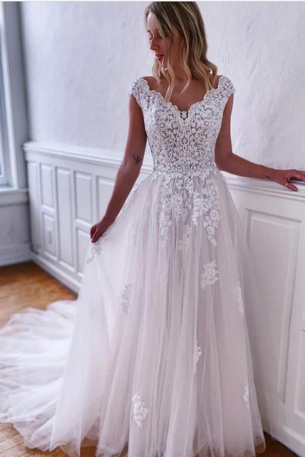 Belle robes de mariée A ligne dentelle | Robes de mariée en ligne