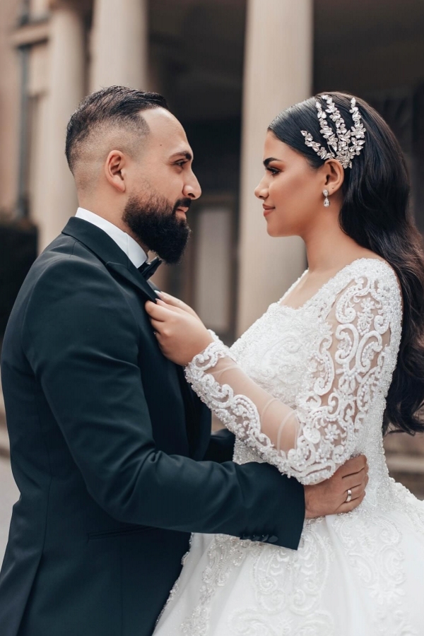 Robes de mariée de luxe avec manches | Robes de mariée princesse en dentelle