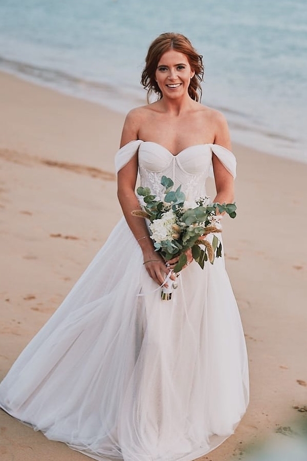 Robes de mariée bohème Robes de mariée de plage en ligne A Tulle pas cher