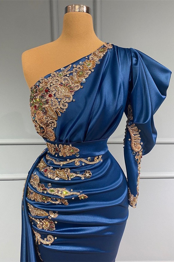 Robe de soirée sirène longue col oblique avec perles