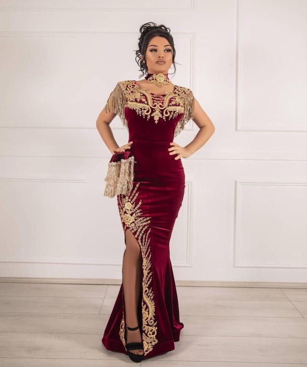 Vin Rouge Velours Longues Robes De Bal Pas Cher | Robes de bal en dentelle