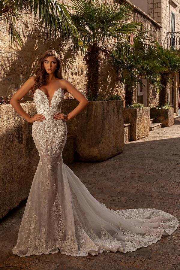 Robe de mariée sirène bustier en dentelle élégante pas cher