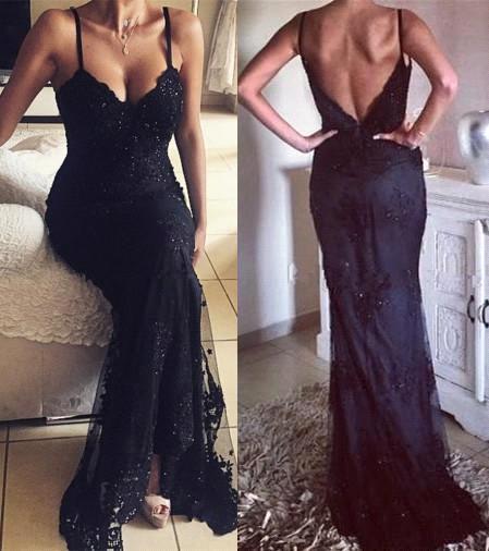 Forme Sirène/Trompette alayage/Pinceau train Bretelles spaghetti Tulle Robes de soirée avec dentelle