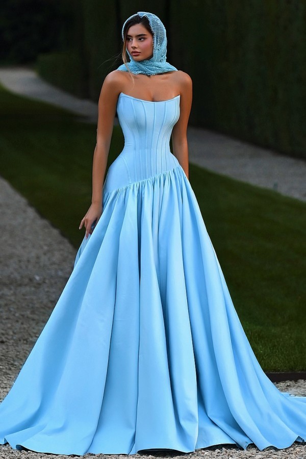 Schlichte Abendkleider Lang Himmel Blau Ballkleider Günstig Online