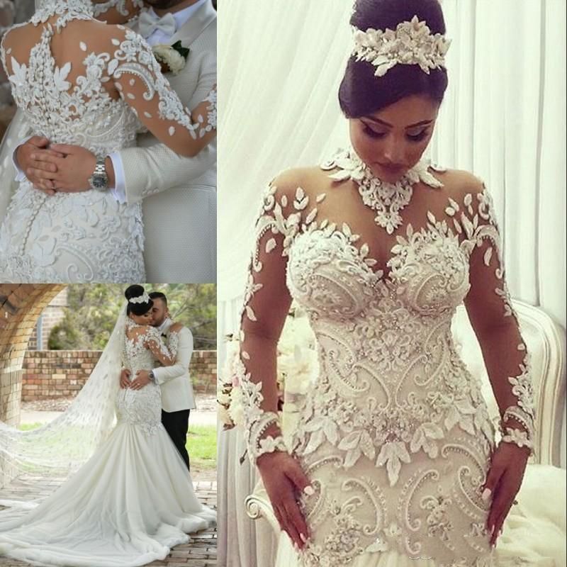 robes de mariée de luxe avec manches | robes de mariée sirène dentelle