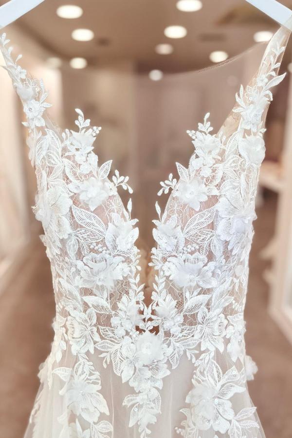 Robe de mariée ligne-A simple blanches fleuries populaire bon prix