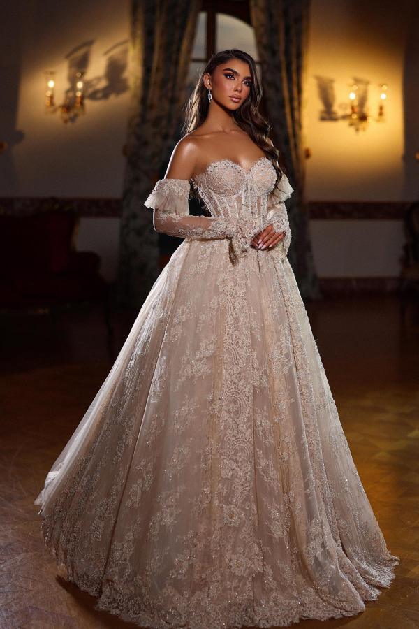 Robes de mariée élégantes avec dentelle | Robe de mariée trapèze