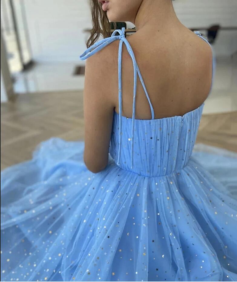 Robe de cocktail bleue courte | Robes de soirée scintillantes