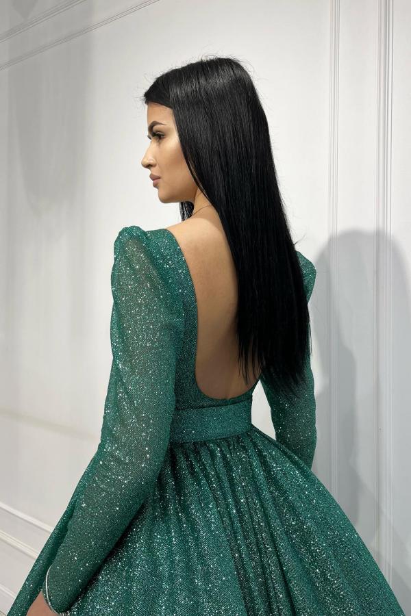 Robes de cocktail vertes robes de soirée paillettes | Robes de bal courtes avec manches