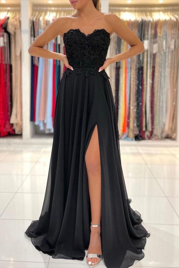 Robes de soirée simples longues noires | Robes de bal en dentelle