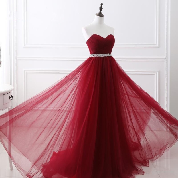 Robe de soirée A-ligne tulle épaules nues avec cristaux | Robe de bal A-ligne longue chic