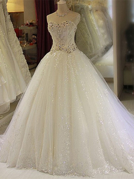 Robe de mariée princesse tulle longue avec cristaux | robe de mariage chic