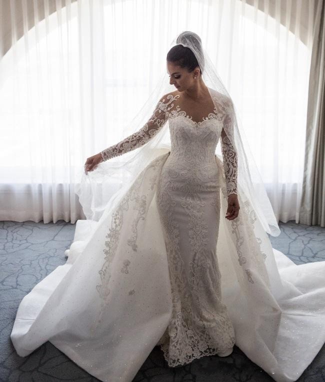 Robe de mariée sirène traîne détachable | Robe de mariage trompette dentelle élégante